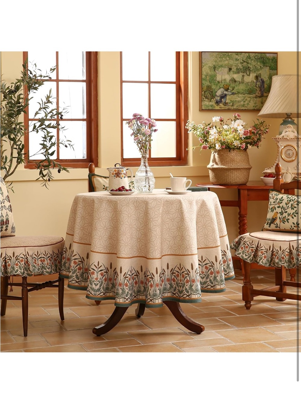 NEW patdrea Vintage French Linen Tablecloth, 55" round. Cudillero
